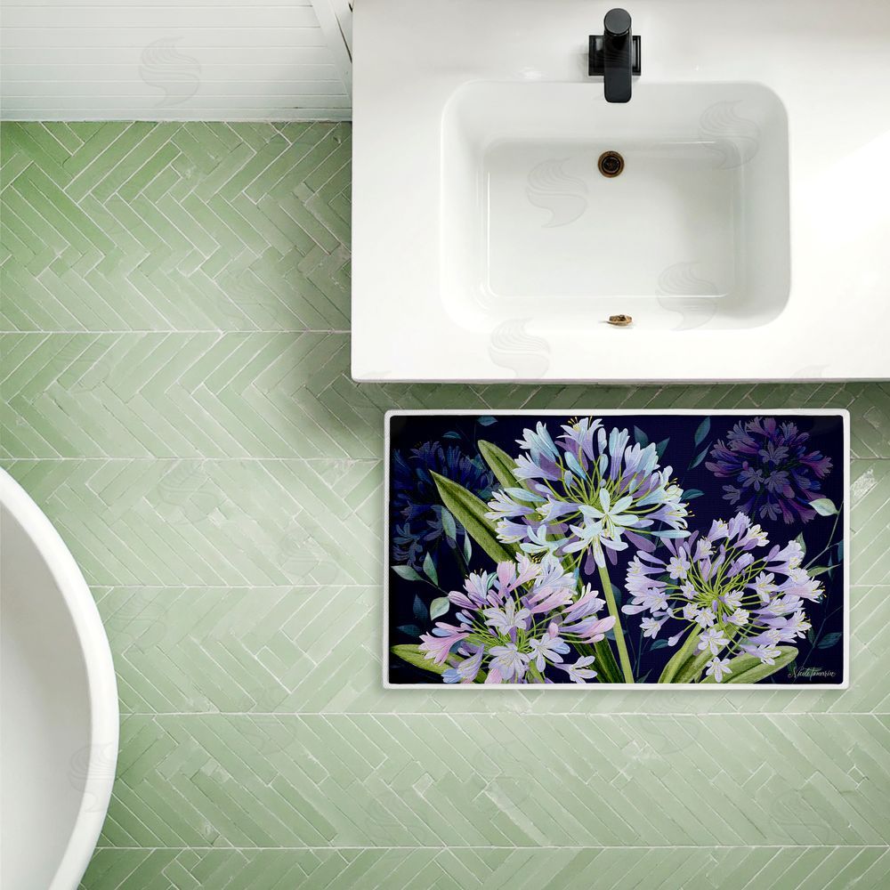 Nicole Tamarin | Midnight Garden Flowers Plush Bath Mat