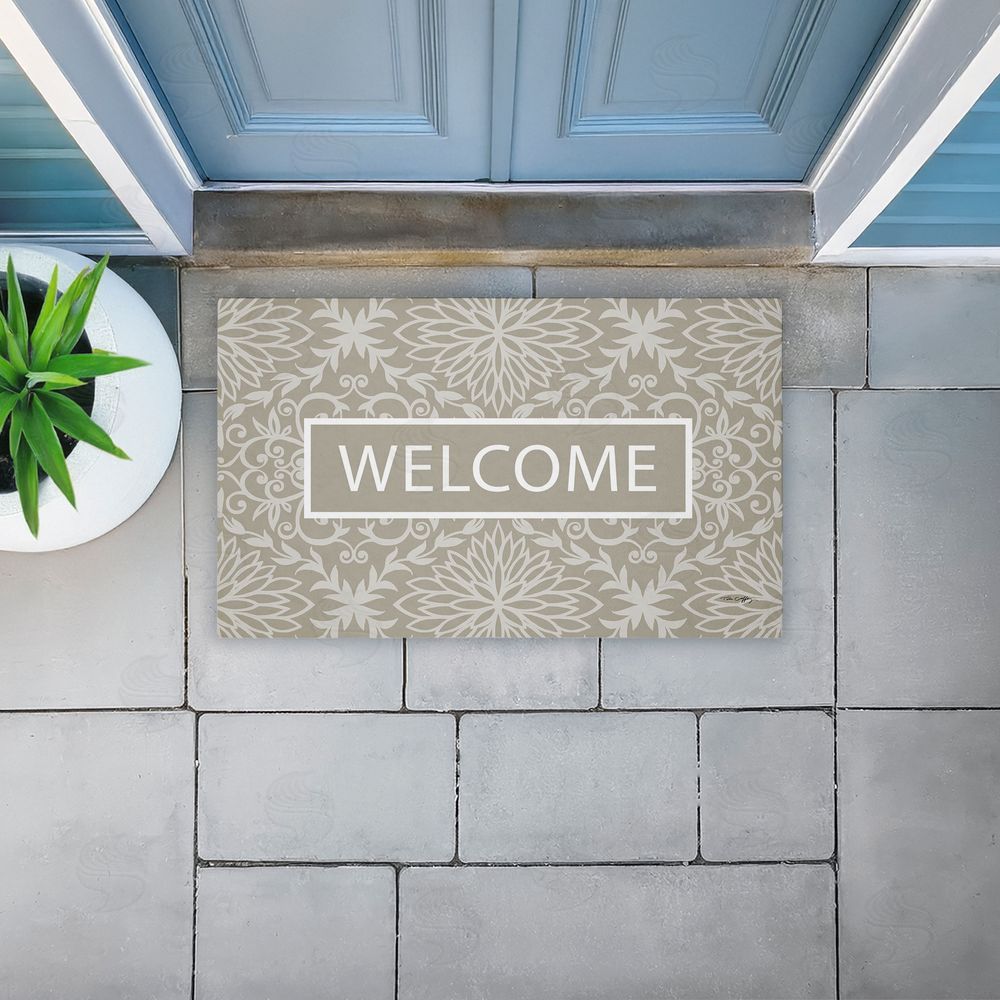Tim Coffey | Green Damask Welcome Non-Woven Door Mat