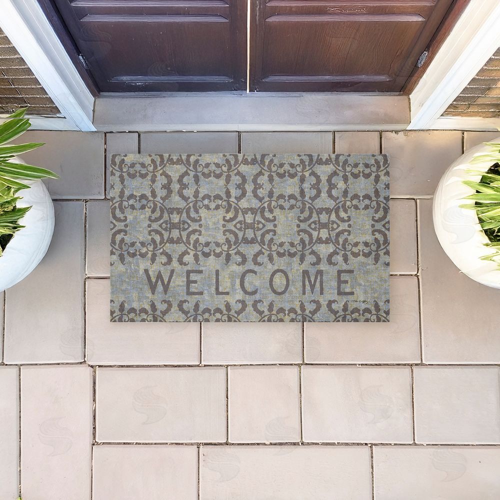 Tim Coffey | Gray Damask Welcome Non-Woven Door Mat