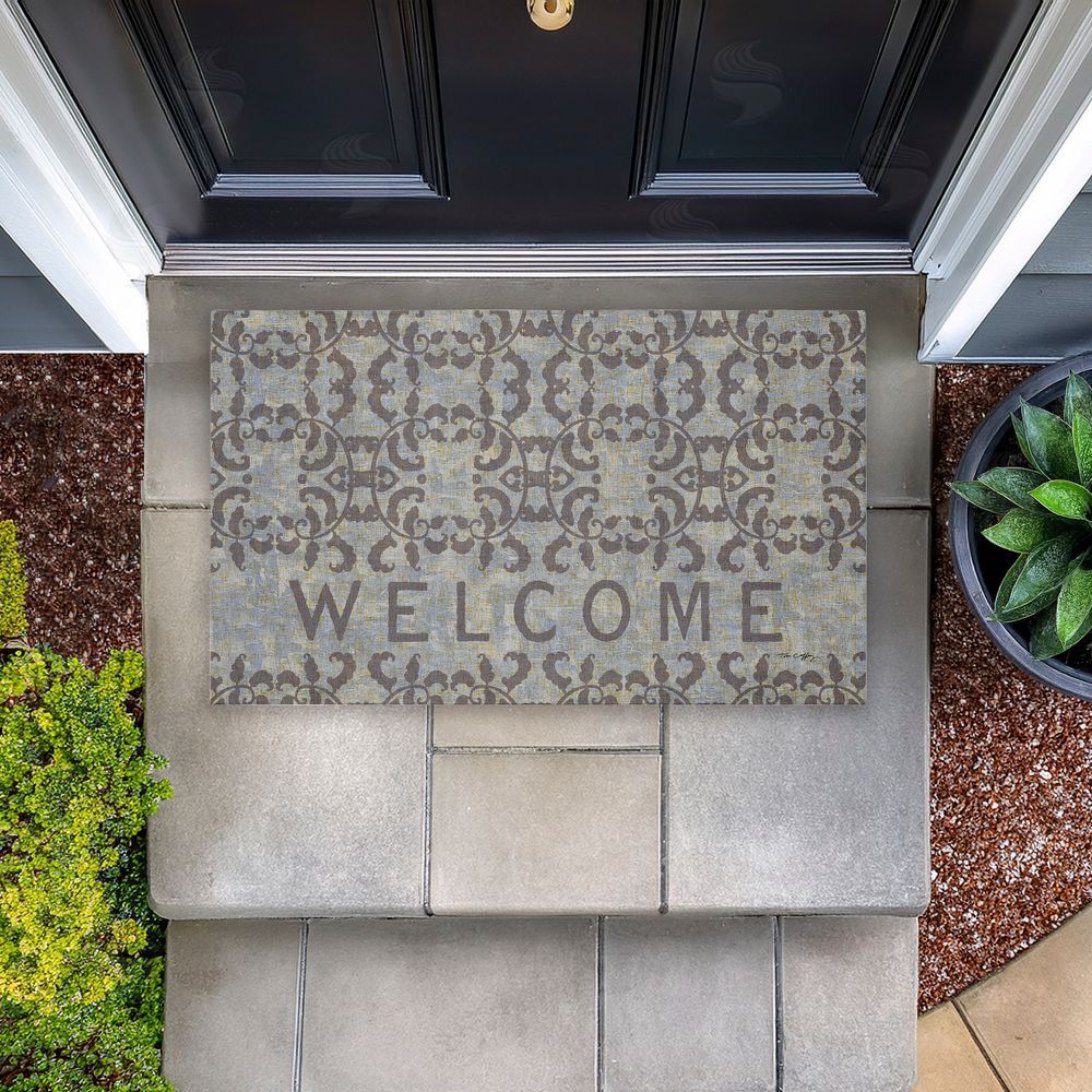 Tim Coffey | Gray Damask Welcome Non-Woven Door Mat