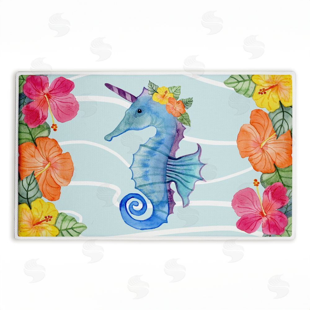 Audrey Jeanne Roberts | Unicorn Seahorse & Hibiscus Plush Bath Mat