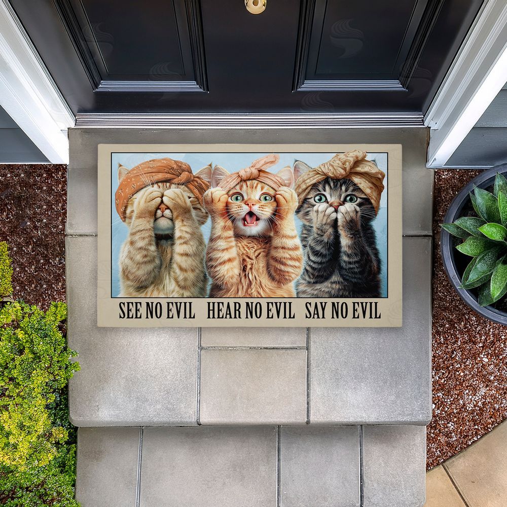 Jim Baldwin | No Evil Cats Trio Non-Woven Door Mat