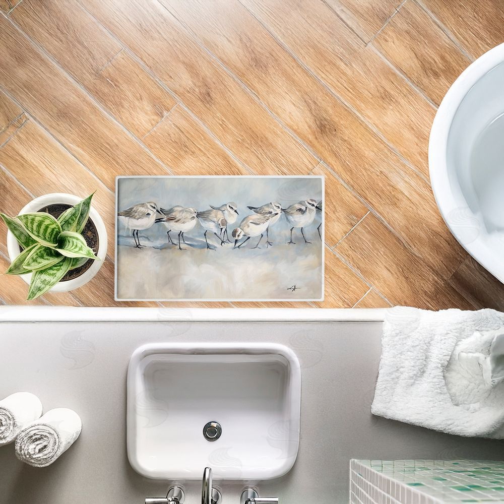 Ramona Murdock | Shore Birds In A Line Plush Bath Mat