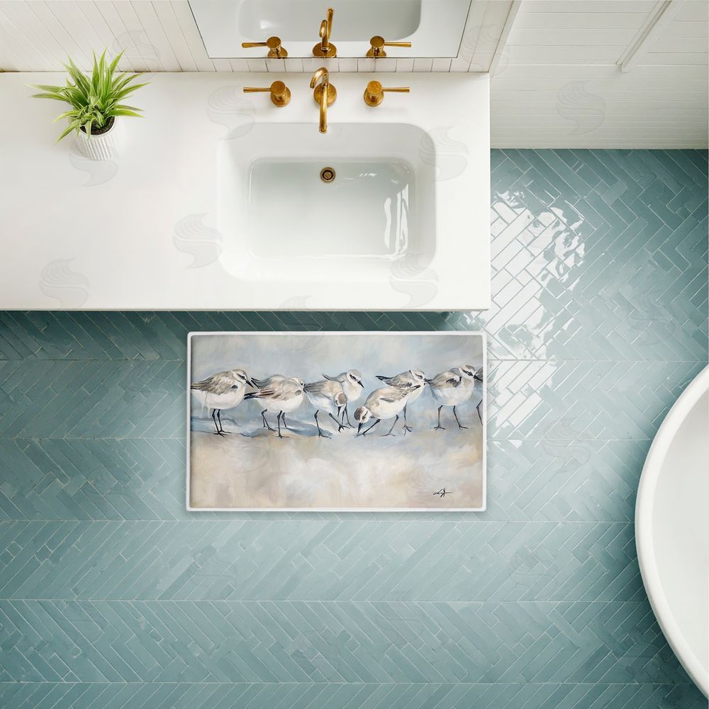 Ramona Murdock | Shore Birds In A Line Plush Bath Mat