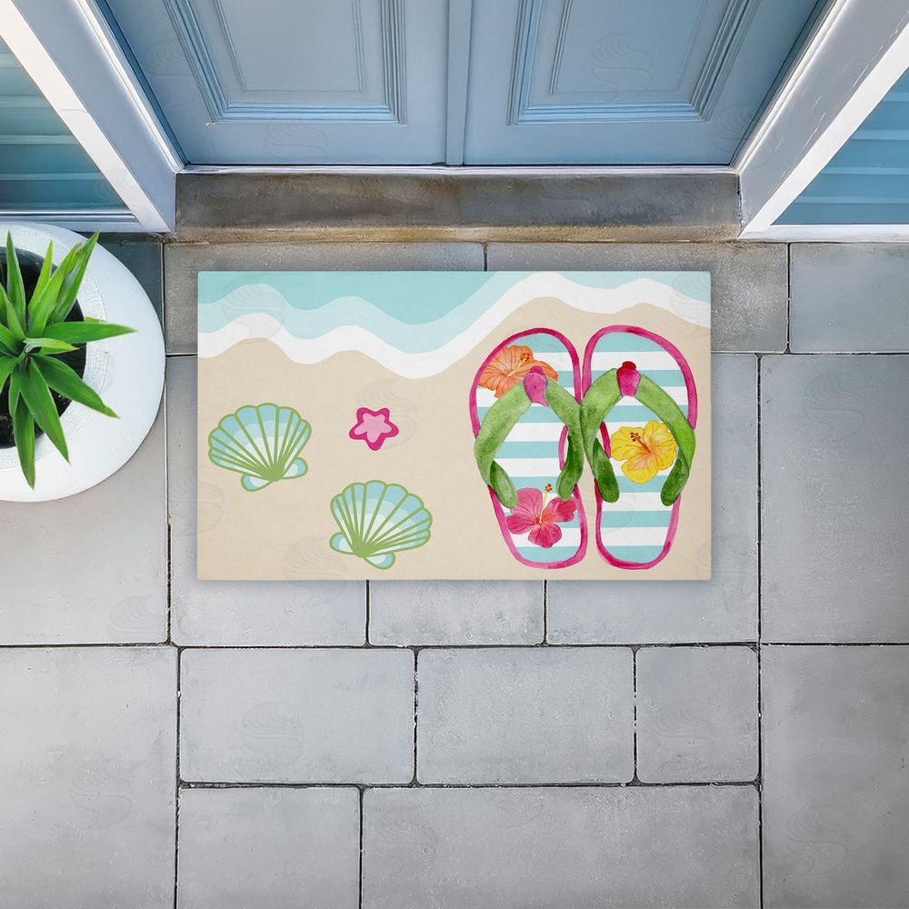 Audrey Jeanne Roberts | Flip Flops on Beach Shore Non-Woven Door Mat