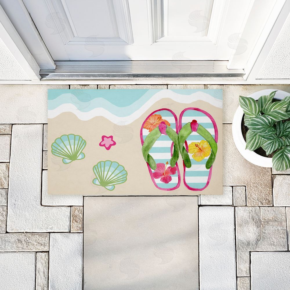 Audrey Jeanne Roberts | Flip Flops on Beach Shore Non-Woven Door Mat