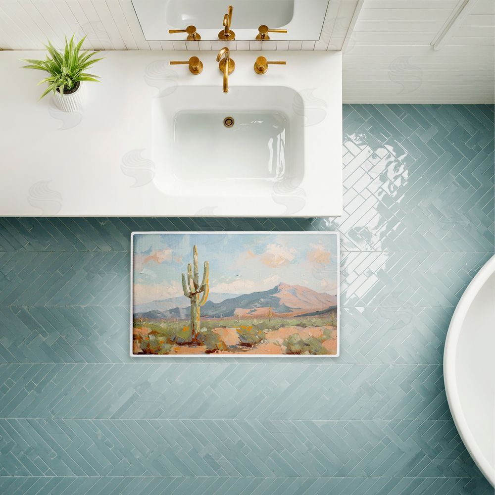 Nina Blue | Cactus & Mountain View Plush Bath Mat