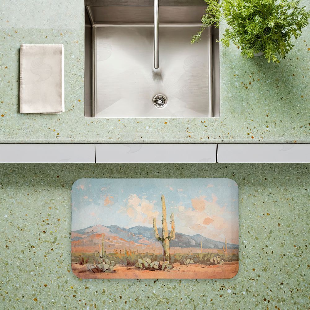 Nina Blue | Pink Desert Cactus Landscape Anti-Fatigue Mat