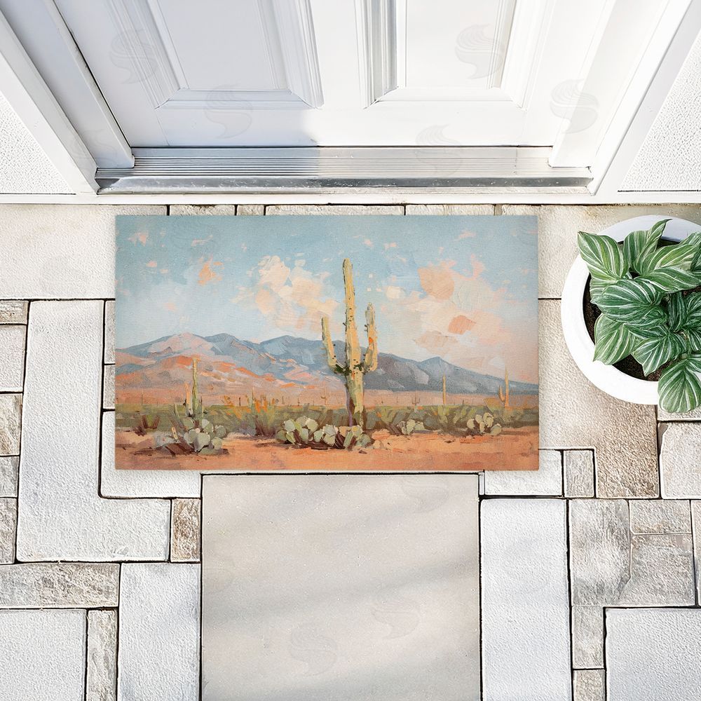 Nina Blue | Pink Desert Cactus Landscape Non-Woven Door Mat