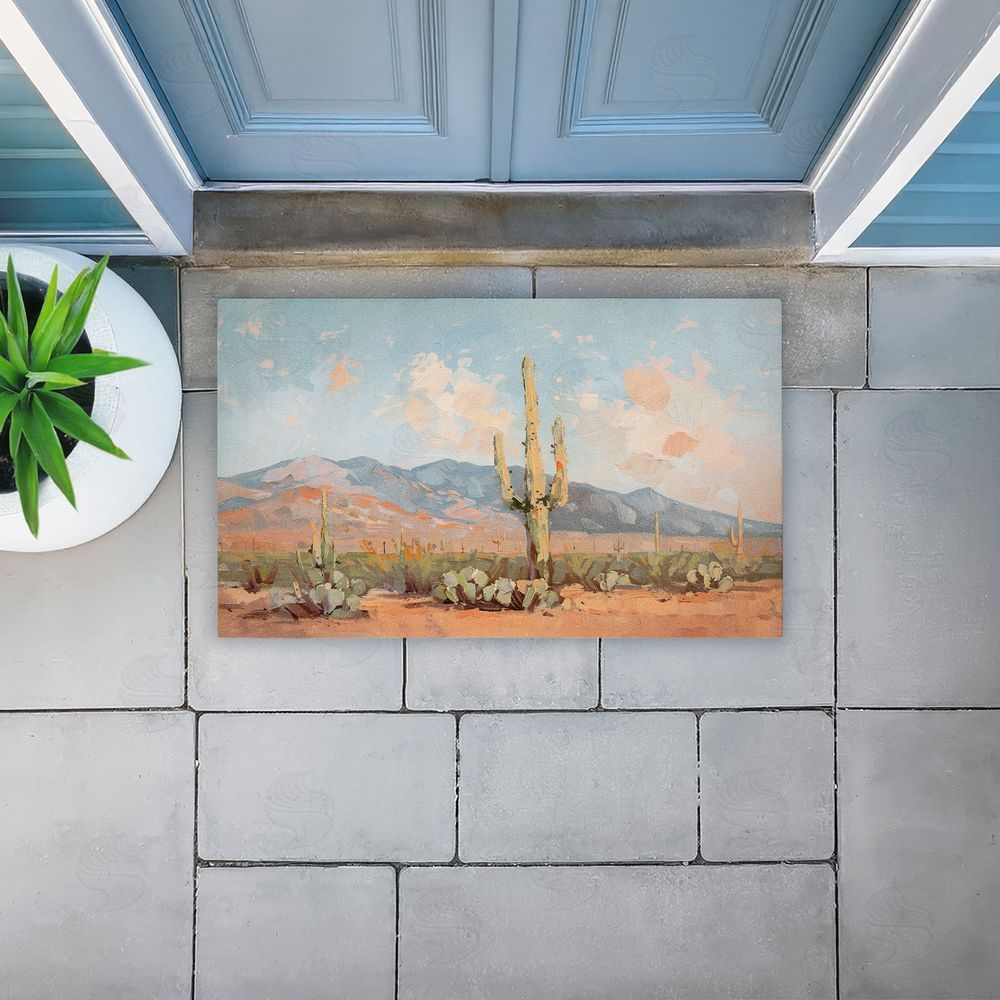 Nina Blue | Pink Desert Cactus Landscape Non-Woven Door Mat