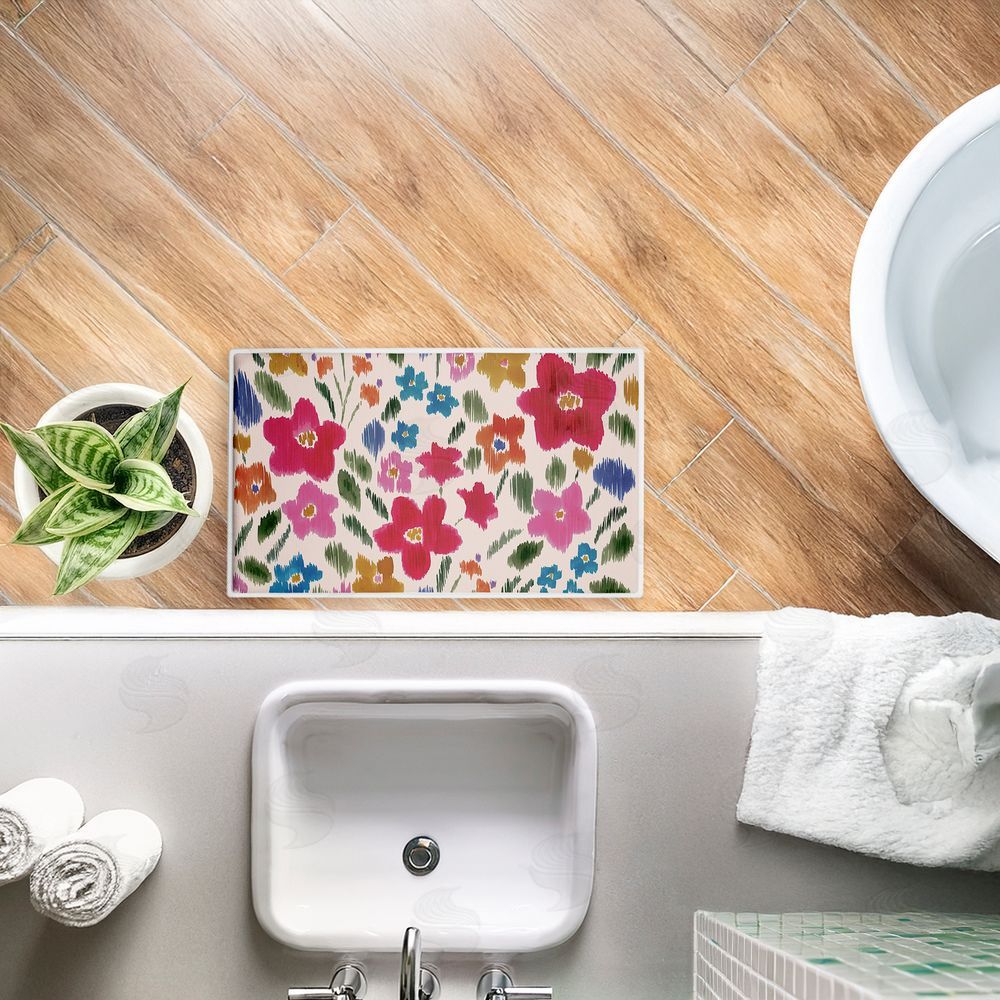 Heather McLaughlin | Boho Ikat Flowers Plush Bath Mat