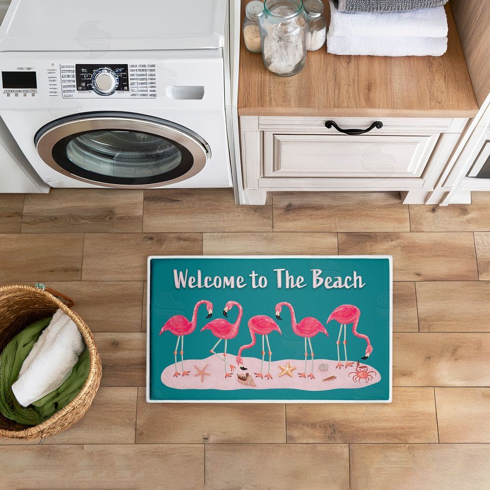 Darlene Seale | Flamingo Beach Greetings Plush Bath Mat
