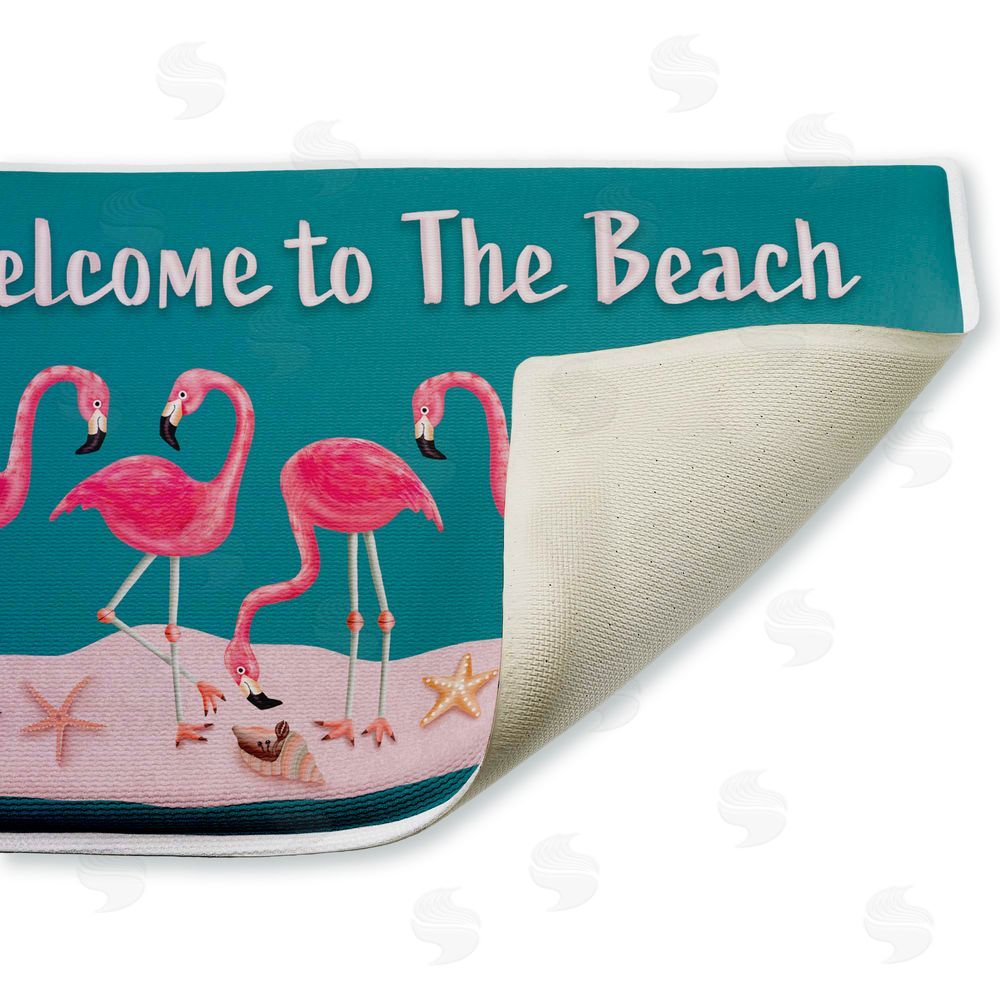 Darlene Seale | Flamingo Beach Greetings Plush Bath Mat