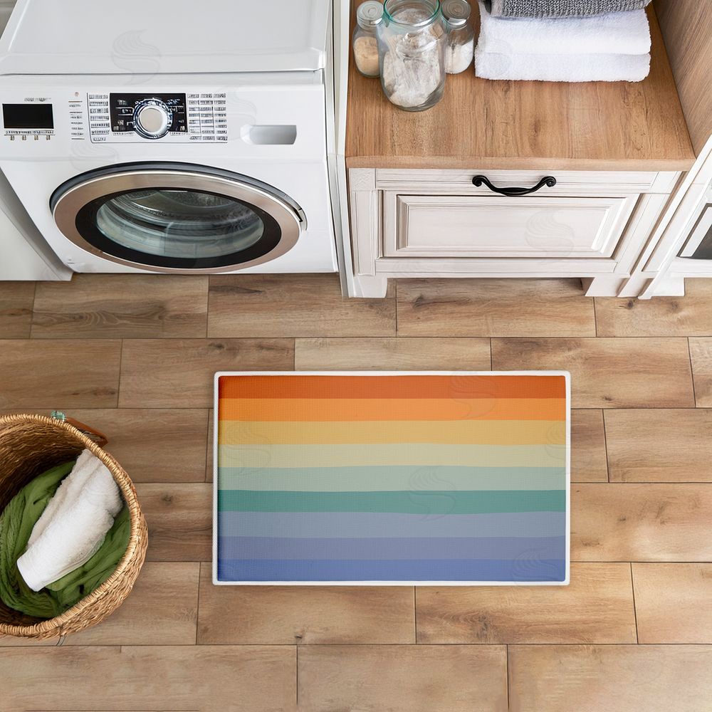 Darlene Seale | Rainbow Stripes Gradient Plush Bath Mat