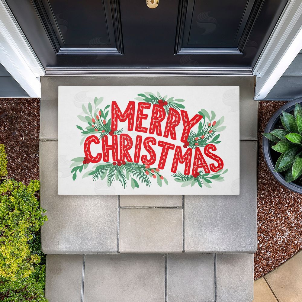 Heather McLaughlin | Merry Christmas with Seasonal Greenery Non-Woven Door Mat