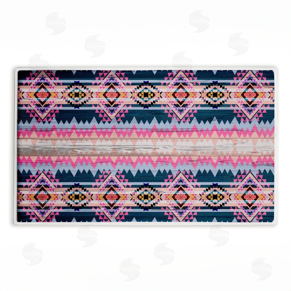 Jennifer Ellory | Boho Geometric Pink & Blue Plush Bath Mat