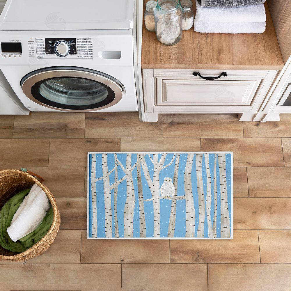 Darlene Seale | Winter Birches & Owl Plush Bath Mat