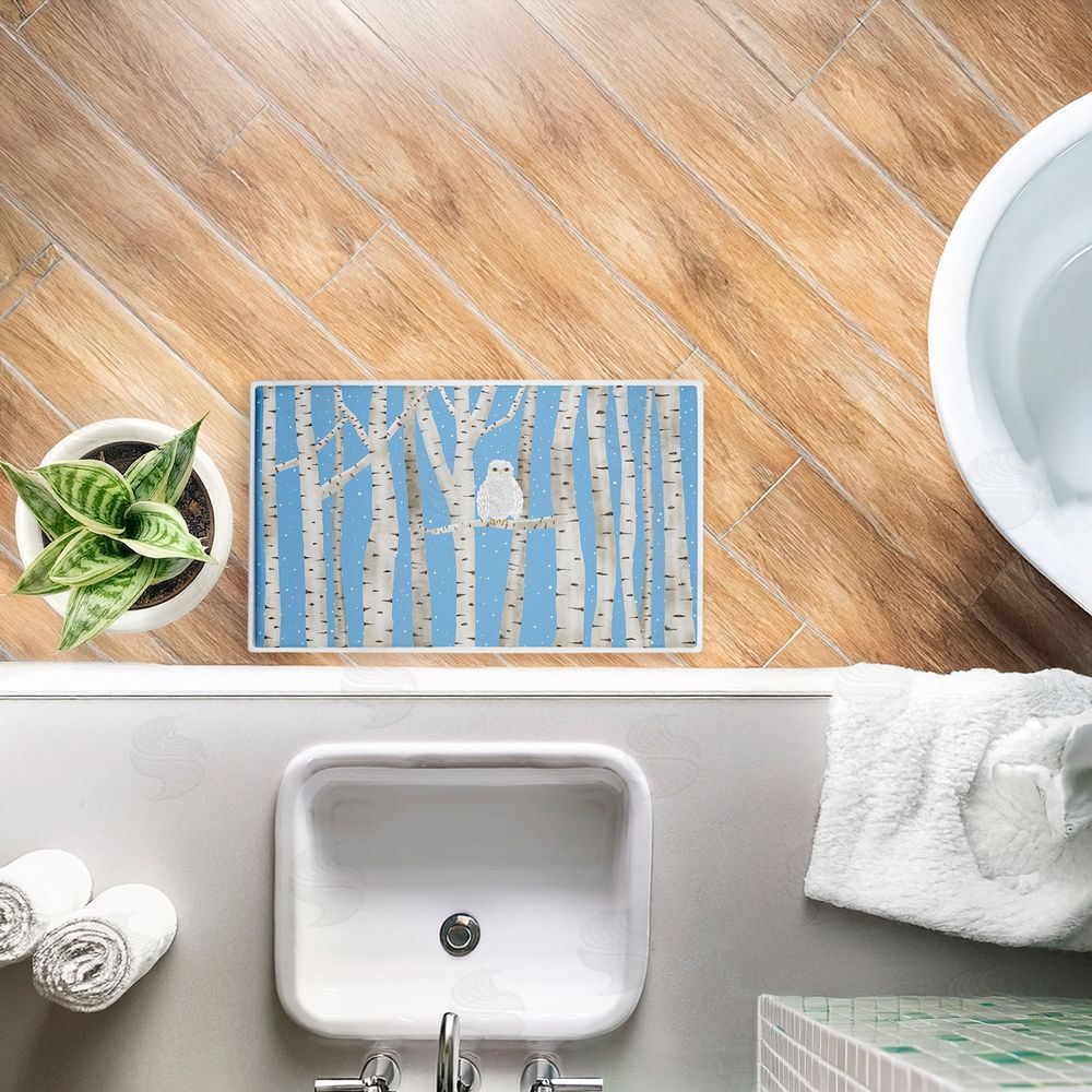 Darlene Seale | Winter Birches & Owl Plush Bath Mat