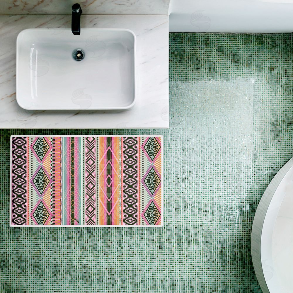 Jennifer Ellory | Boho Geometric Stripes Plush Bath Mat