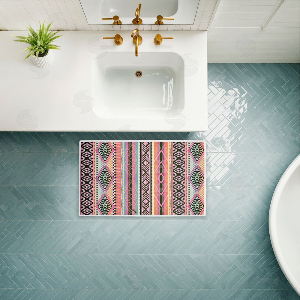 Jennifer Ellory | Boho Geometric Stripes Plush Bath Mat