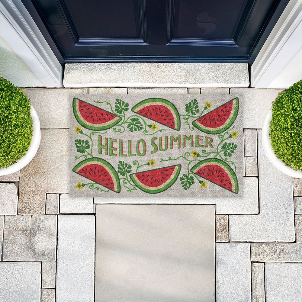 Darlene Seale | Hello Summer Watermelon Faux Sisal Door Mat