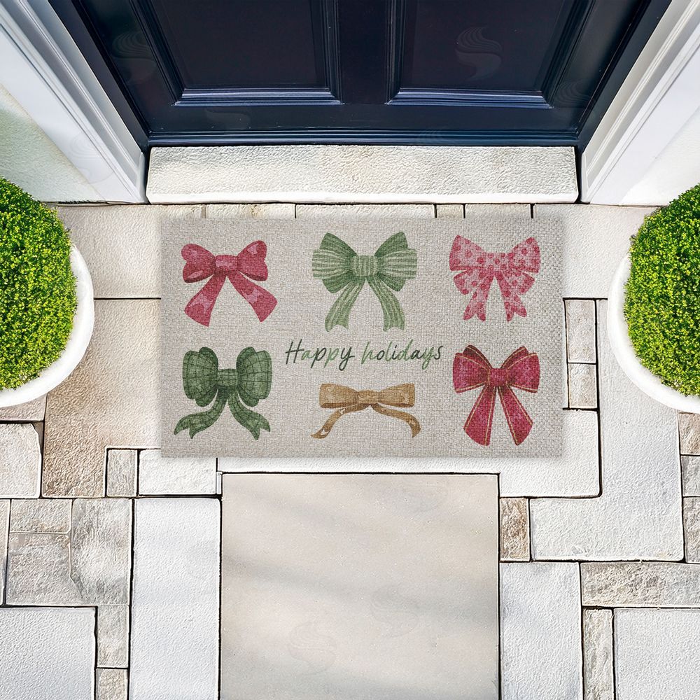 Vanessa Stoilova | Happy Holidays Festive Bows Faux Sisal Door Mat