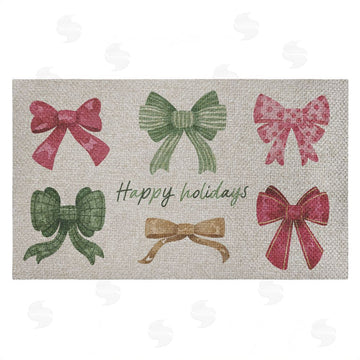 Vanessa Stoilova | Happy Holidays Festive Bows Faux Sisal Door Mat