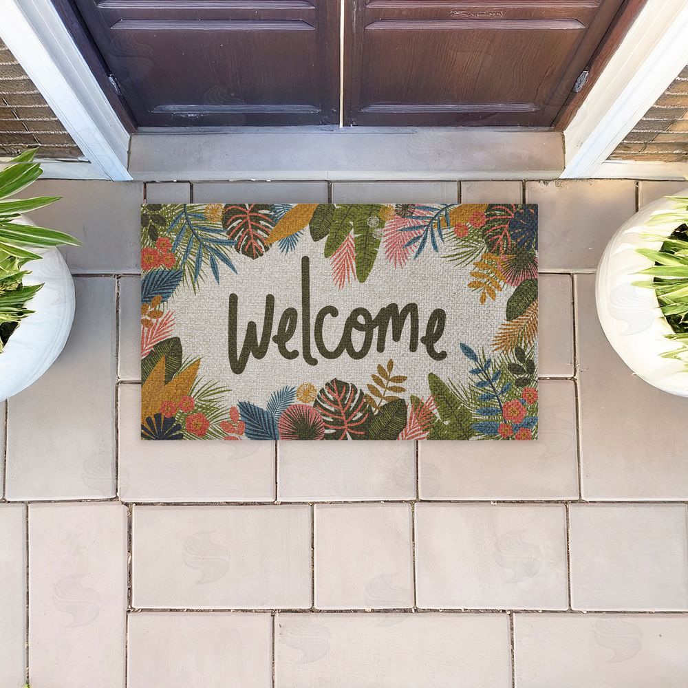 Lisa Perry Whitebutton | Whimsical Welcome Tropical Entry Faux Sisal Door Mat