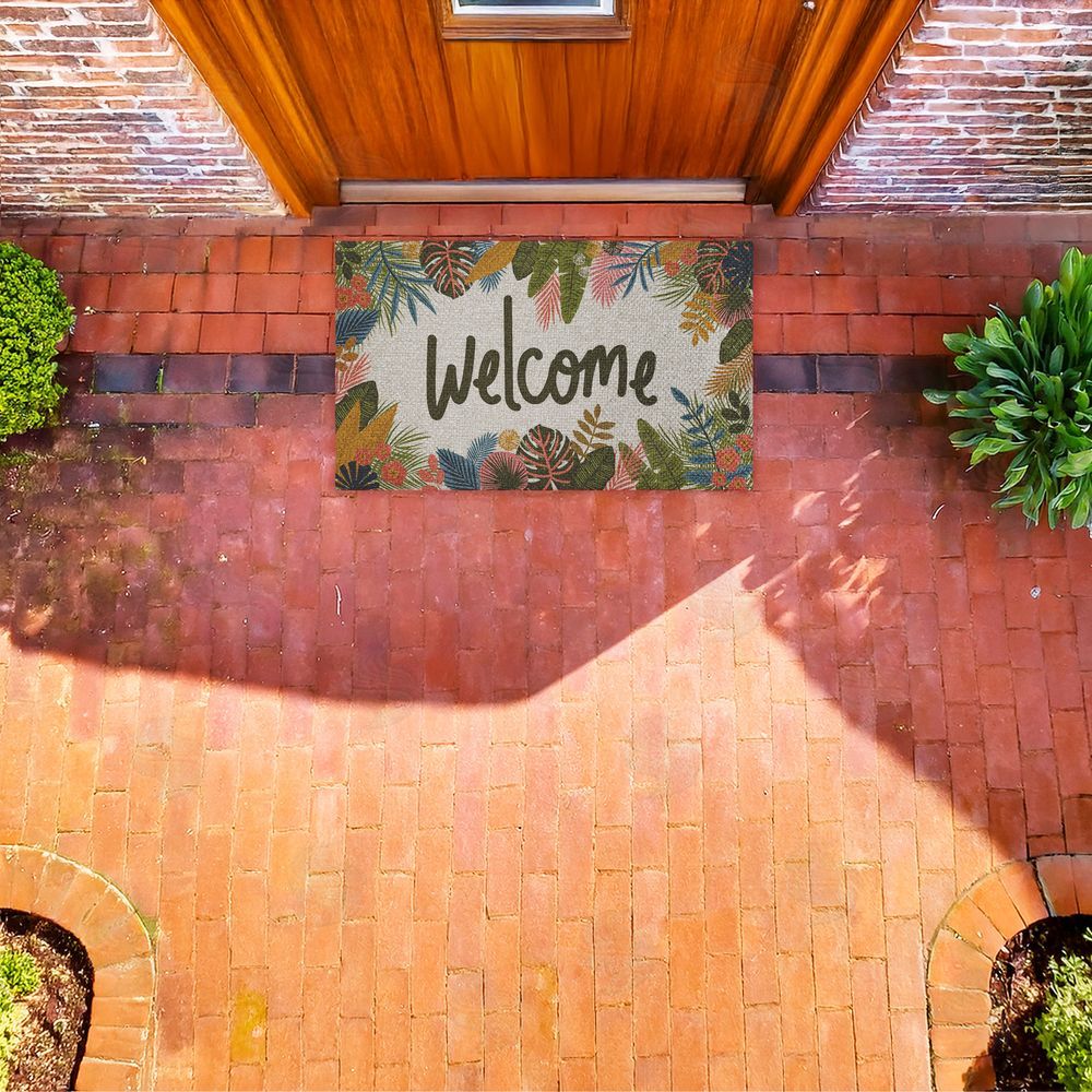 Lisa Perry Whitebutton | Whimsical Welcome Tropical Entry Faux Sisal Door Mat