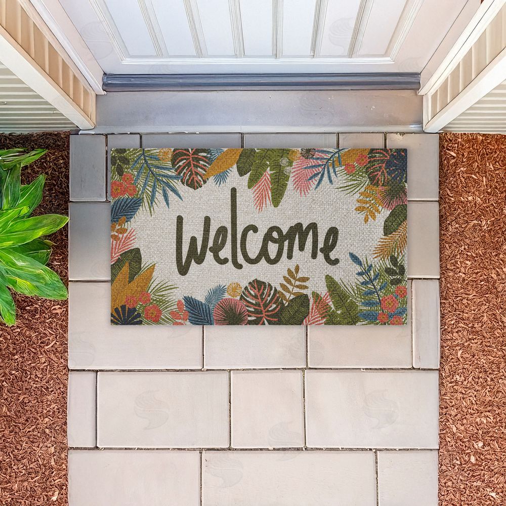 Lisa Perry Whitebutton | Whimsical Welcome Tropical Entry Faux Sisal Door Mat