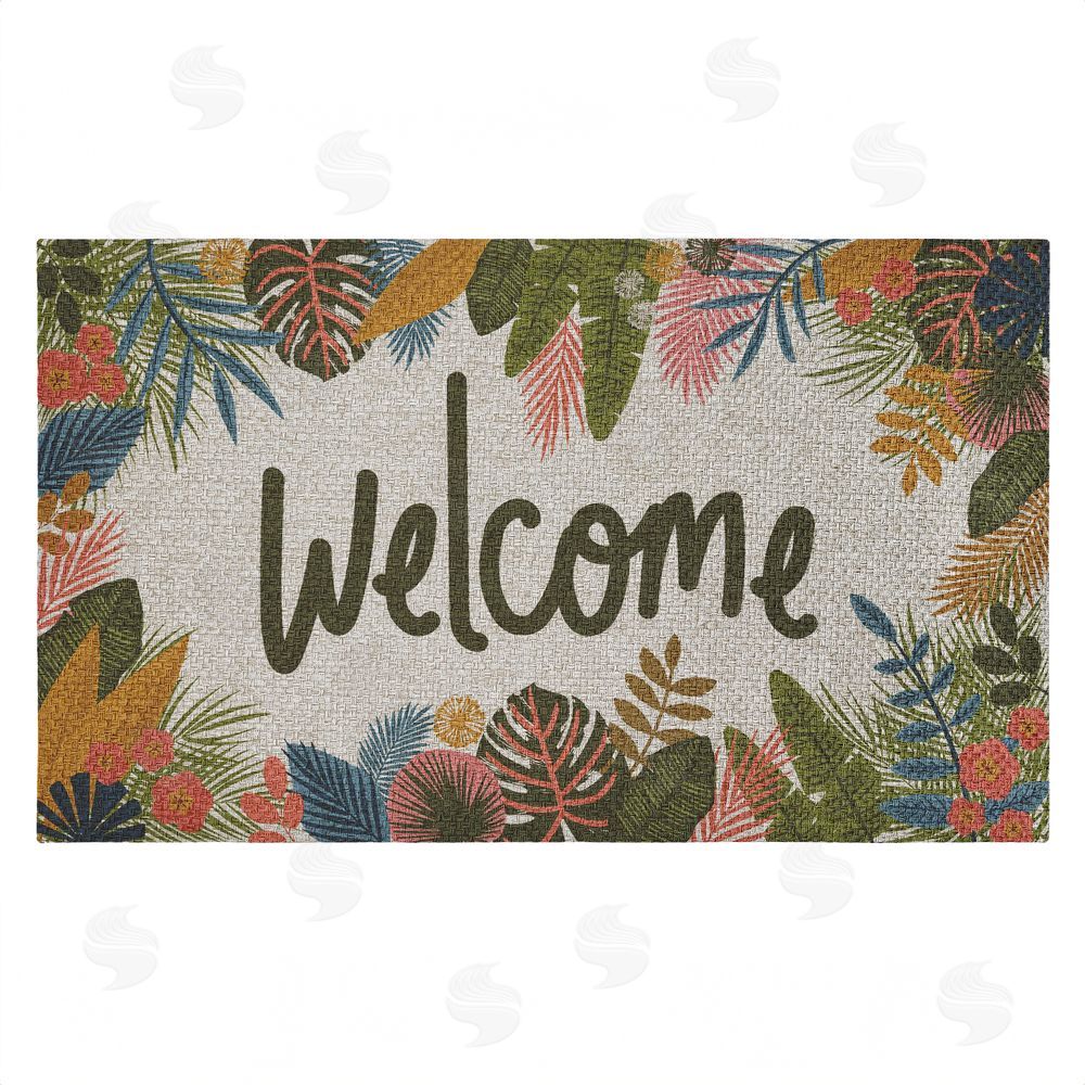 Lisa Perry Whitebutton | Whimsical Welcome Tropical Entry Faux Sisal Door Mat