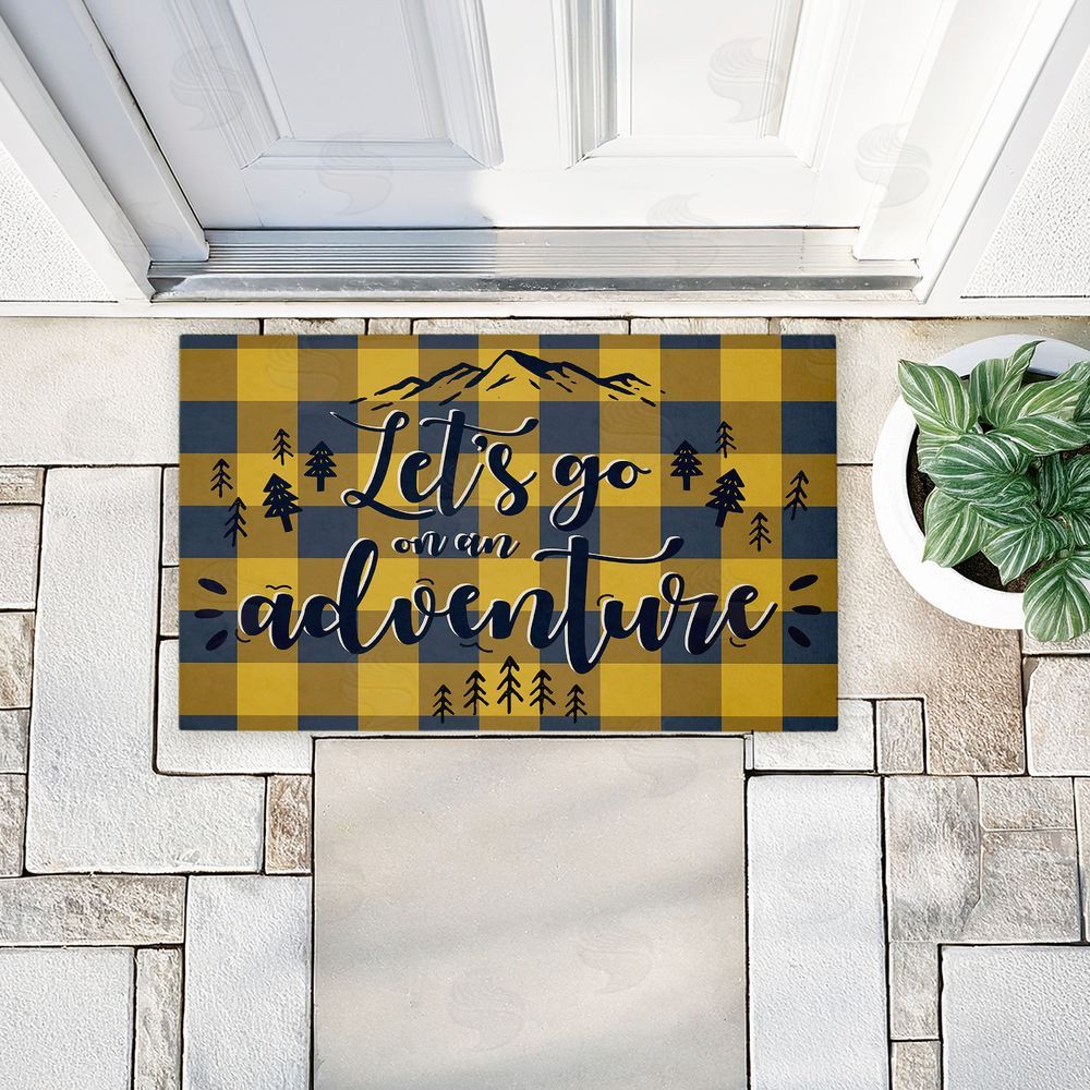 Angela Nickeas | Let's Go Adventure Yellow Plaid Non-Woven Door Mat