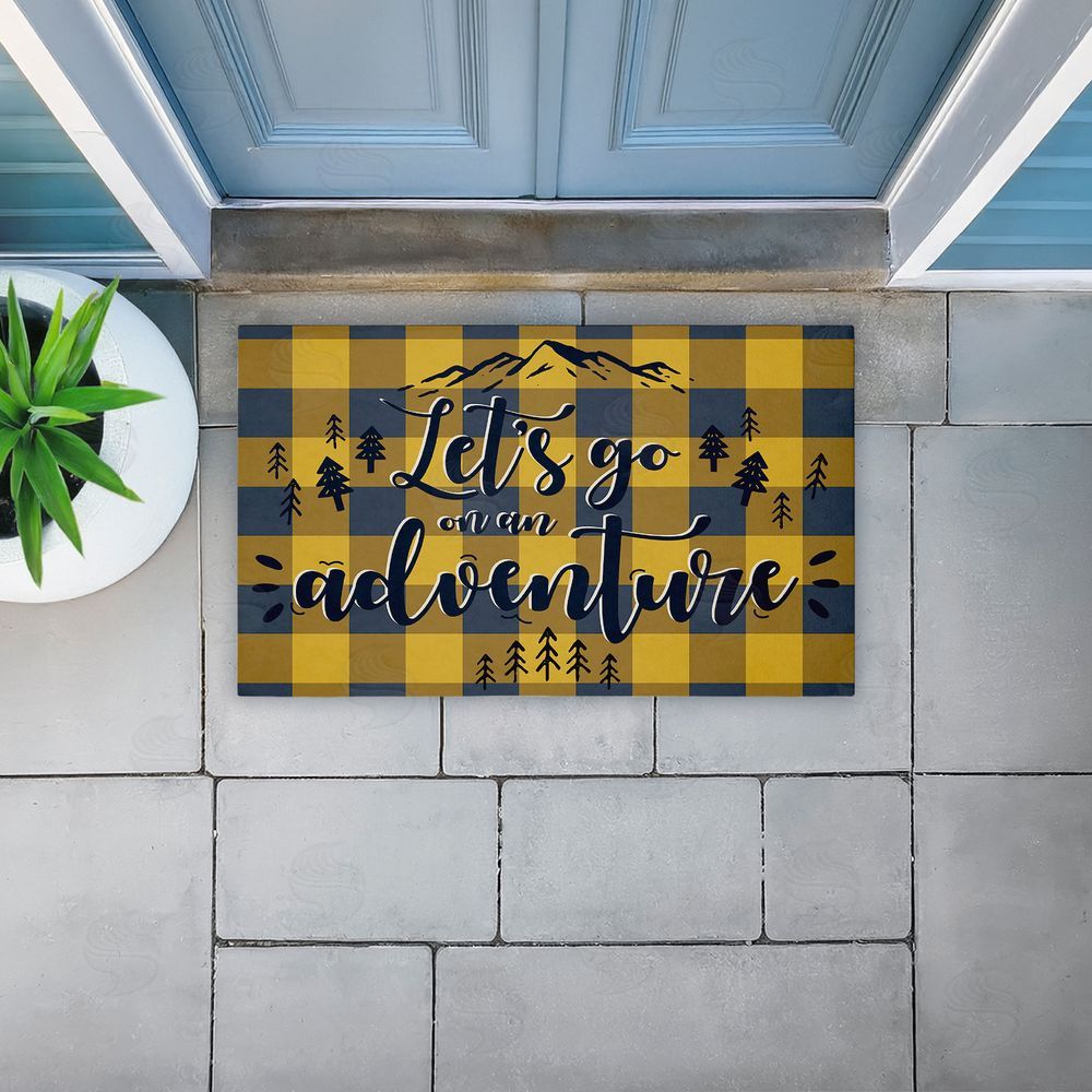 Angela Nickeas | Let's Go Adventure Yellow Plaid Non-Woven Door Mat