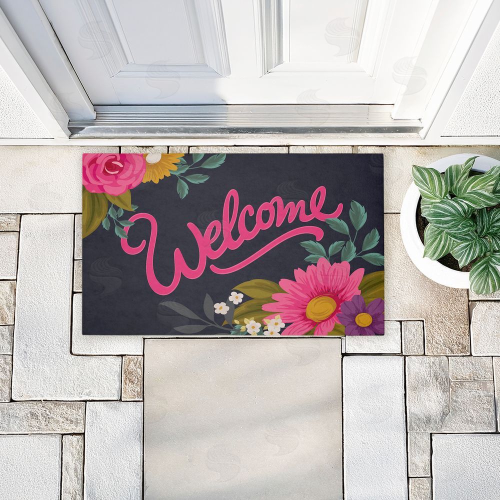 Angela Nickeas | Lovely Pink Flower Welcome Non-Woven Door Mat