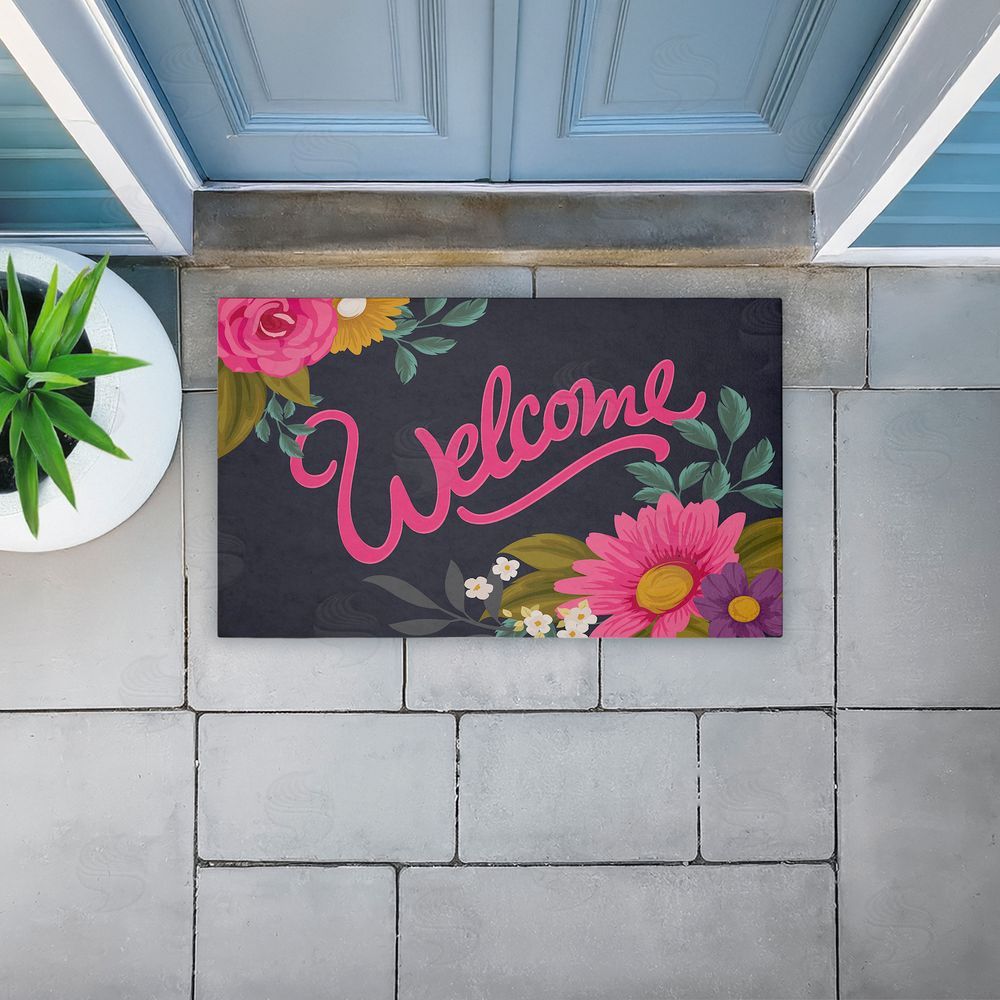 Angela Nickeas | Lovely Pink Flower Welcome Non-Woven Door Mat