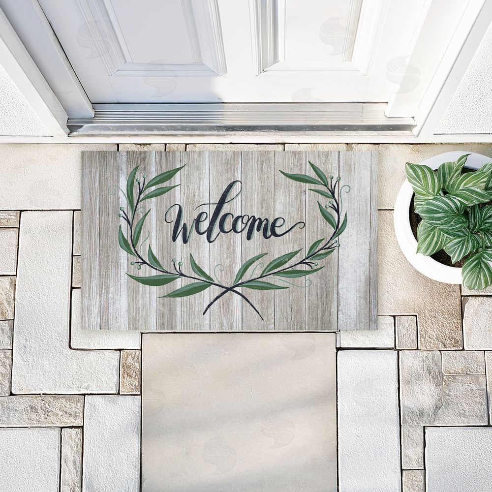 Amanda McGee | Welcome over Rustic Shiplap Non-Woven Door Mat