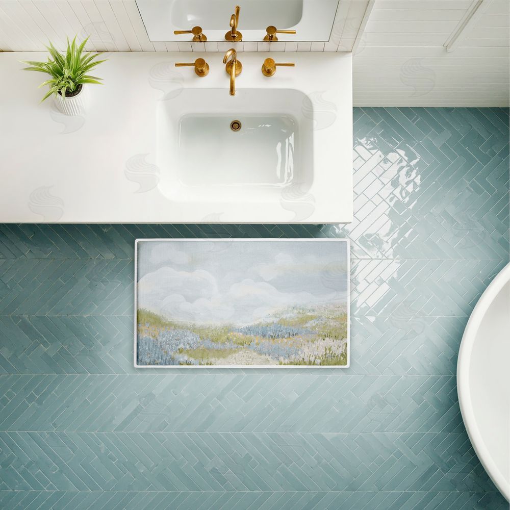 Patricia Pinto | Subtle Blue Floral Meadow Plush Bath Mat