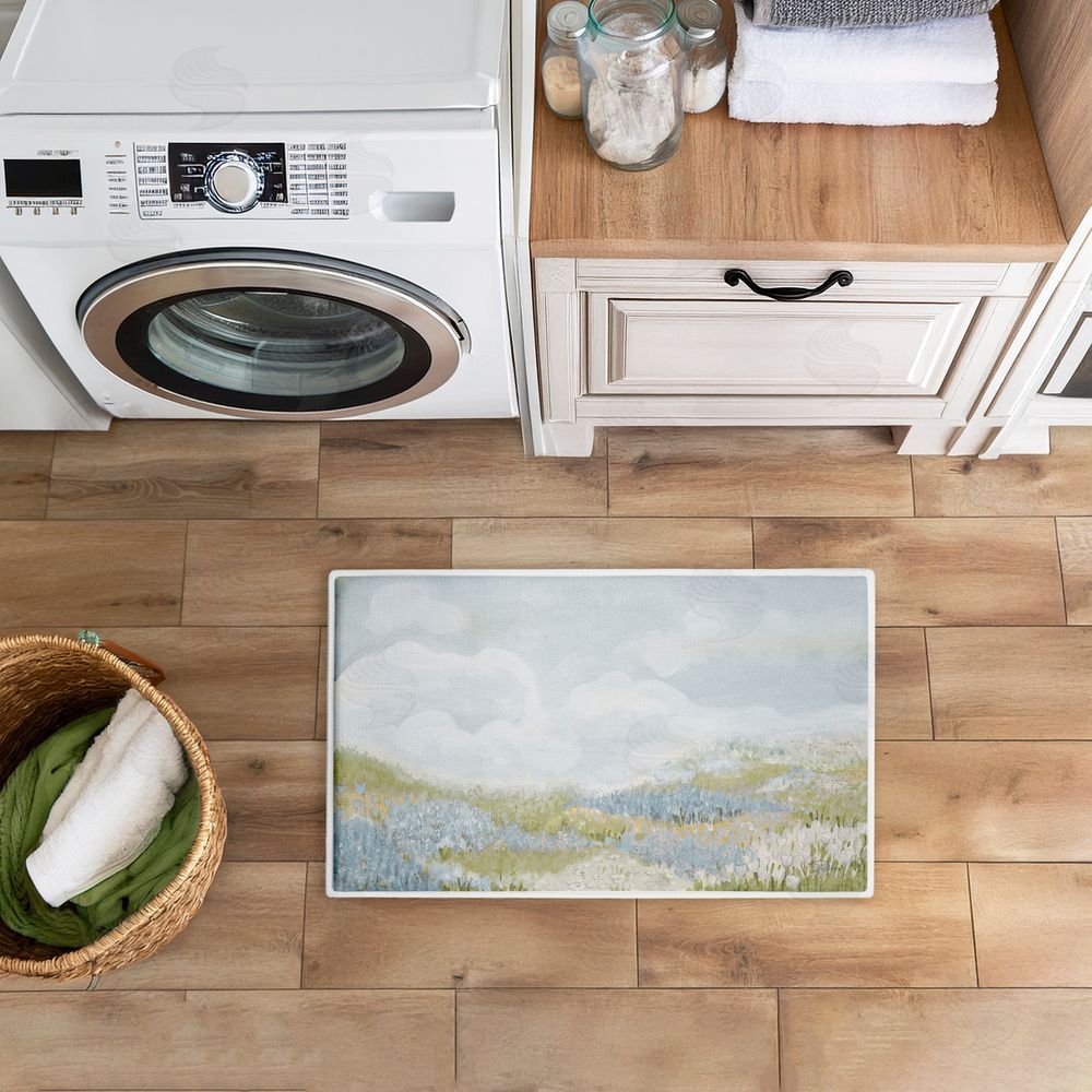 Patricia Pinto | Subtle Blue Floral Meadow Plush Bath Mat