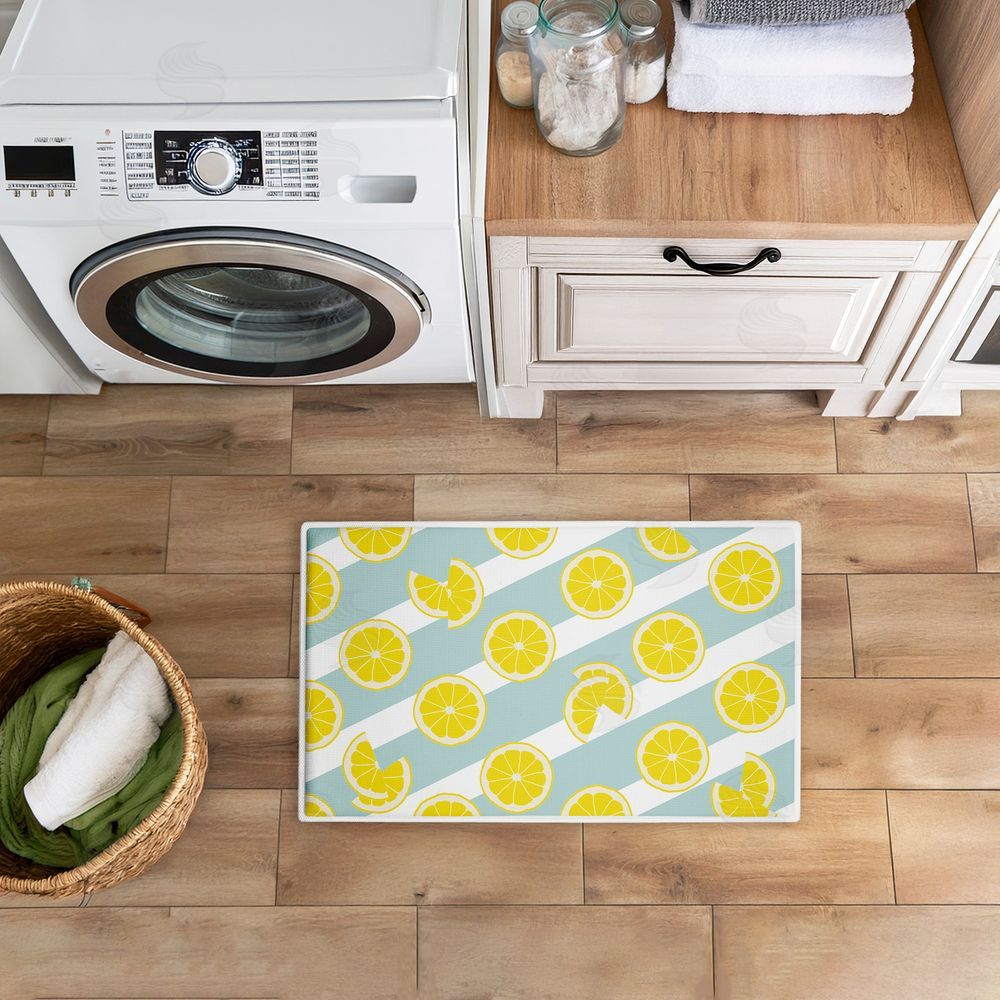 Anna Quach | Kitchen Lemony Stripes Plush Bath Mat