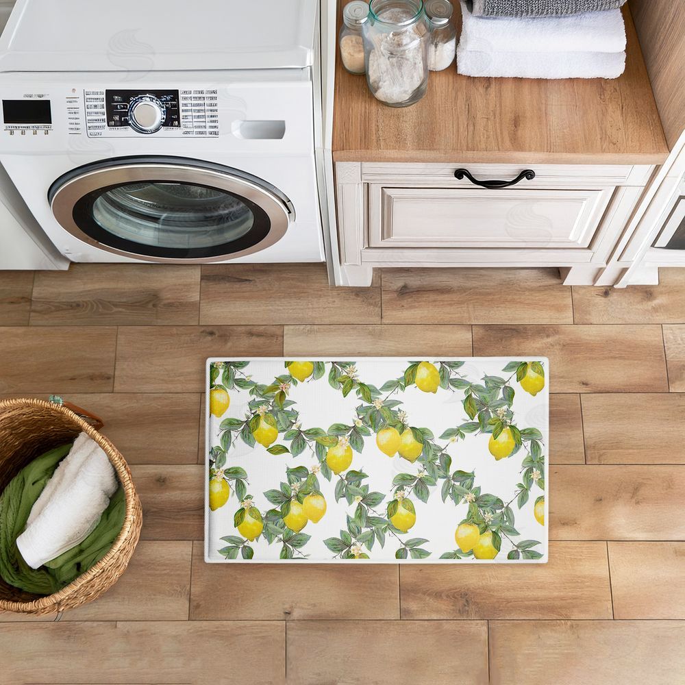 Diannart | Fruity Lemony Vine Pattern Plush Bath Mat