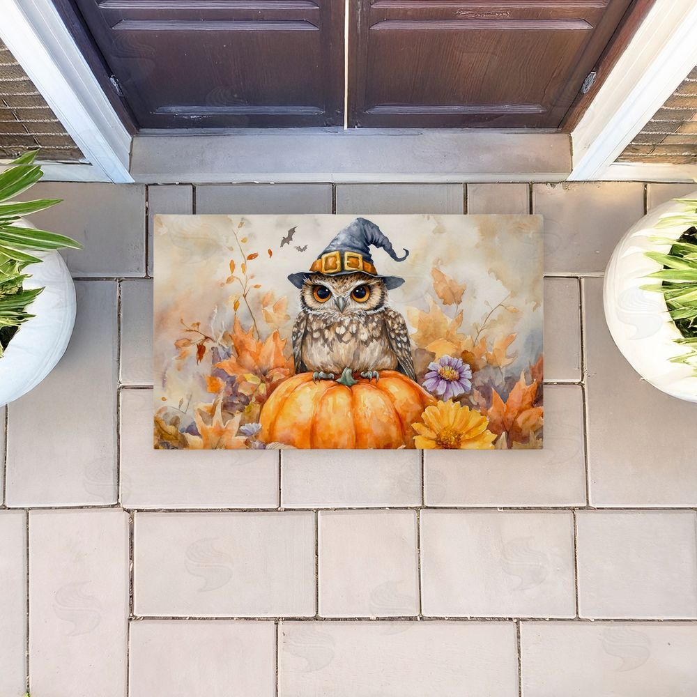LSR Design Studio | Owl Perched on Pumpkin Non-Woven Door Mat