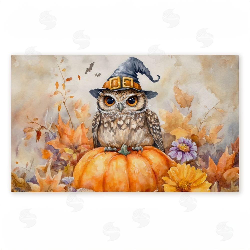 LSR Design Studio | Owl Perched on Pumpkin Non-Woven Door Mat