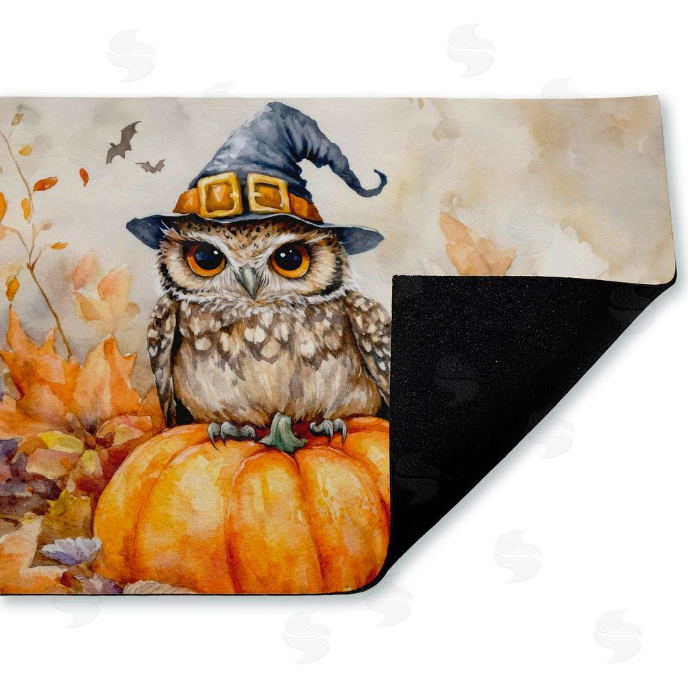 LSR Design Studio | Owl Perched on Pumpkin Non-Woven Door Mat