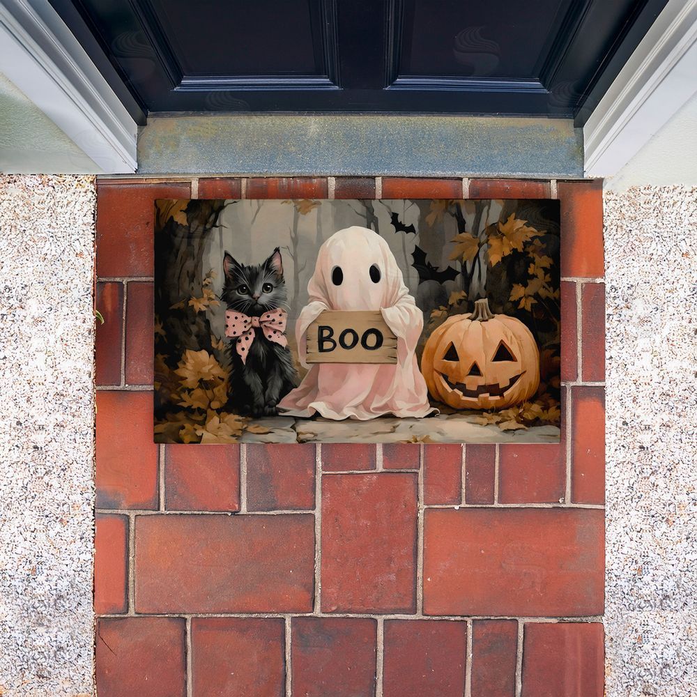 Arlington Prints | Cute Halloween Ghost & Kitten Non-Woven Door Mat
