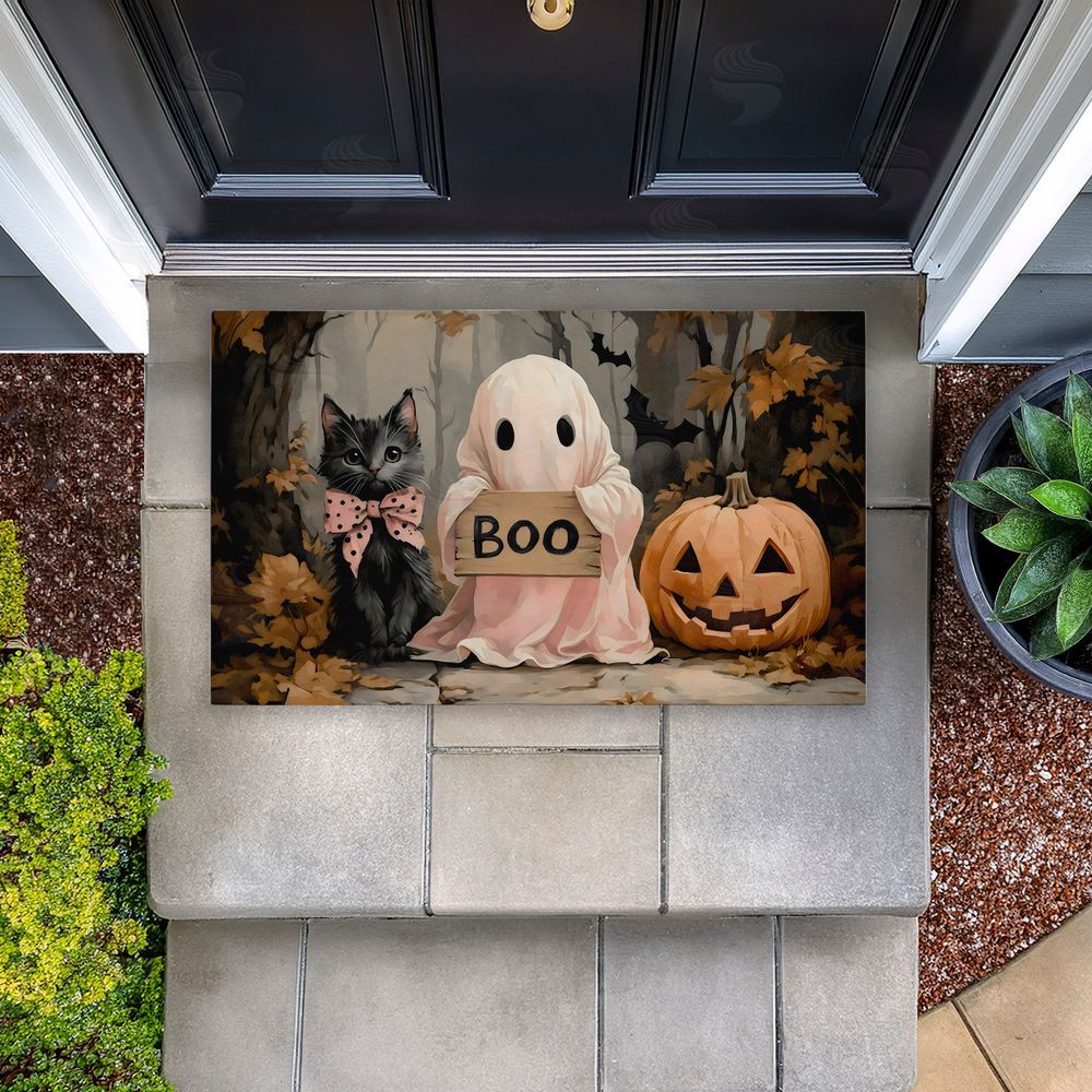 Arlington Prints | Cute Halloween Ghost & Kitten Non-Woven Door Mat