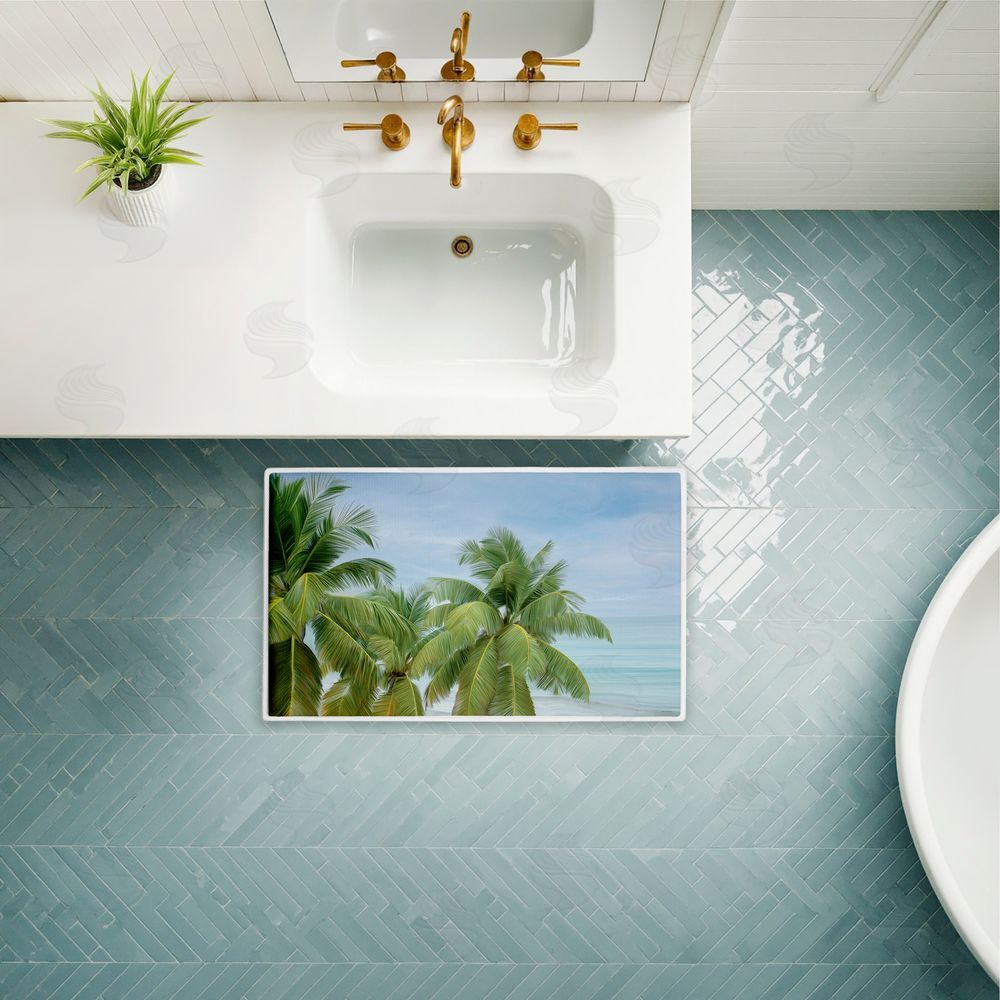 Seven Trees Design | Tropical Palms Overlooking Ocean Plush Bath Mat
