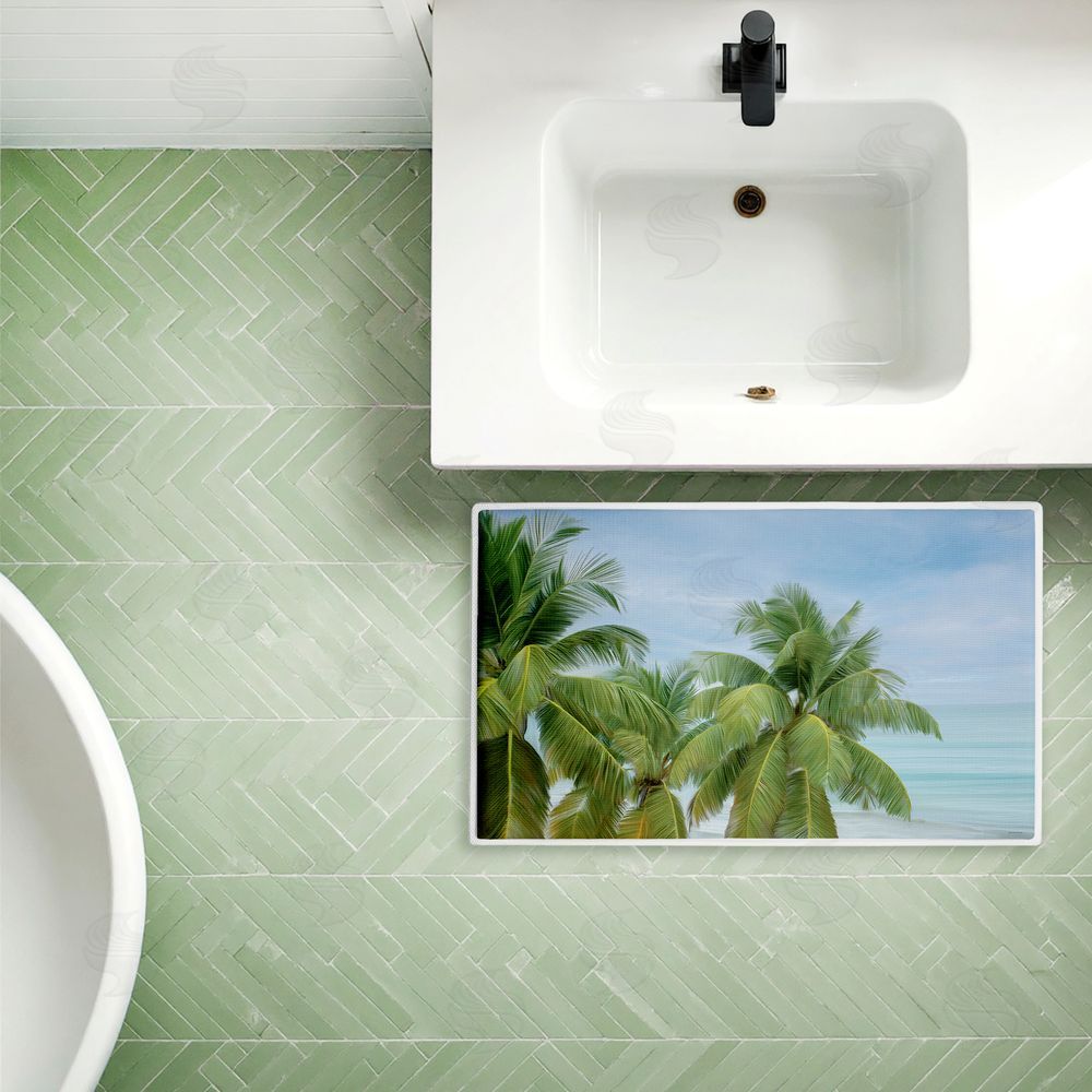 Seven Trees Design | Tropical Palms Overlooking Ocean Plush Bath Mat