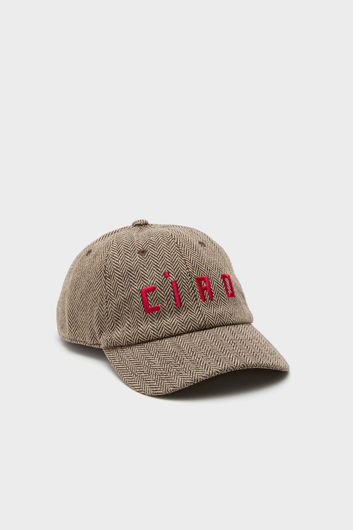 Taupe with Red Embroidered Ciao Wool Baseball Hat