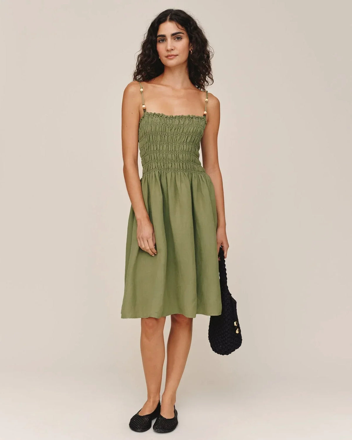 SMOCKED DRESS WITH BEADED STRAPS