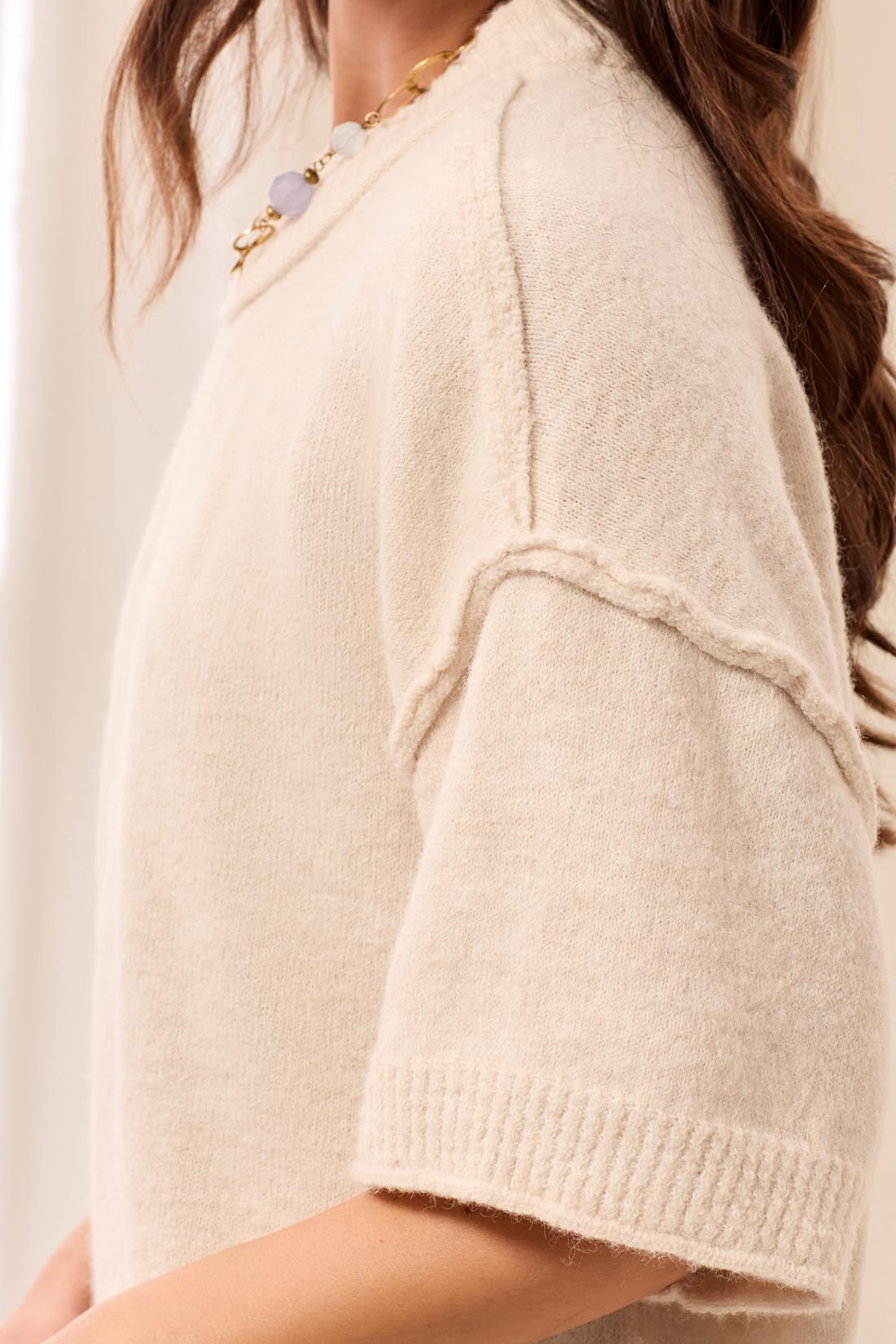 LOFTY ELBOW SLEEVE CREW NECK SWEATER